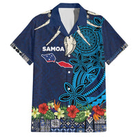 Samoa Siapo Polynesian Art Hawaiian Shirt Tropical Flowers and Tatau Pattern Navy