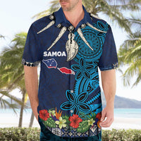 Samoa Siapo Polynesian Art Hawaiian Shirt Tropical Flowers and Tatau Pattern Navy