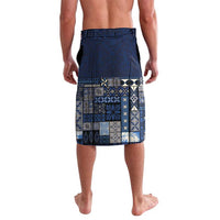 Samoa Siapo Polynesian Art Lavalava Tropical Flowers and Tatau Pattern Navy
