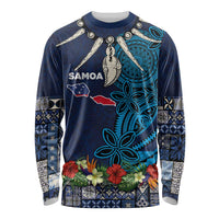 Samoa Siapo Polynesian Art Long Sleeve Shirt Tropical Flowers and Tatau Pattern Navy