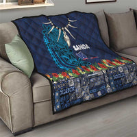 Samoa Siapo Polynesian Art Quilt Tropical Flowers and Tatau Pattern Navy