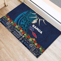 Samoa Siapo Polynesian Art Rubber Doormat Tropical Flowers and Tatau Pattern Navy