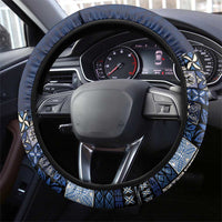 Samoa Siapo Polynesian Art Steering Wheel Cover Tropical Flowers and Tatau Pattern Navy