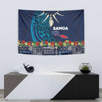 Samoa Siapo Polynesian Art Tapestry Tropical Flowers and Tatau Pattern Navy