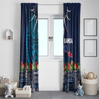 Samoa Siapo Polynesian Art Window Curtain Tropical Flowers and Tatau Pattern Navy