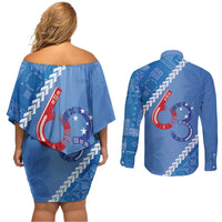 Samoa Independence Day Couples Matching Off Shoulder Short Dress and Long Sleeve Button Shirt Anniversary 63th-Siapo Art