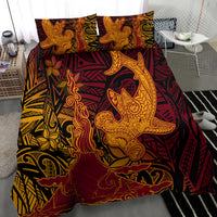 Hawaiian Volcano and Shark Bedding Set Polynesian and Hibiscus Pattern Lava Color