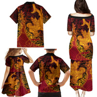Hawaiian Volcano and Shark Family Matching Puletasi and Hawaiian Shirt Polynesian and Hibiscus Pattern Lava Color LT03 - Polynesian Pride