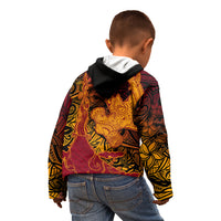 Hawaiian Volcano and Shark Kid Hoodie Polynesian and Hibiscus Pattern Lava Color