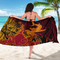 Hawaiian Volcano and Shark Sarong Polynesian and Hibiscus Pattern Lava Color