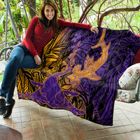 Hawaiian Volcano and Shark Quilt Polynesian and Hibiscus Pattern Purple Yellow Gradient