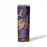 Hawaiian Volcano and Shark Skinny Tumbler Polynesian and Hibiscus Pattern Purple Yellow Gradient