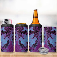 Hawaiian Volcano and Shark 4 in 1 Can Cooler Tumbler Polynesian and Hibiscus Pattern Violet Gradient
