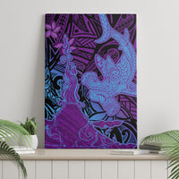 Hawaiian Volcano and Shark Canvas Wall Art Polynesian and Hibiscus Pattern Violet Gradient