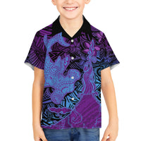 Hawaiian Volcano and Shark Hawaiian Shirt Polynesian and Hibiscus Pattern Violet Gradient