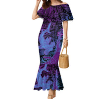 Hawaiian Volcano and Shark Mermaid Dress Polynesian and Hibiscus Pattern Violet Gradient LT03 Women Violet - Polynesian Pride