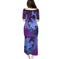 Hawaiian Volcano and Shark Puletasi Polynesian and Hibiscus Pattern Violet Gradient LT03 - Polynesian Pride