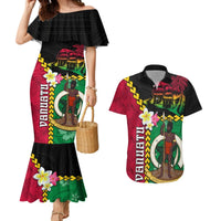 Vanuatu Nakamal and Plumeria Flowers Couples Matching Mermaid Dress and Hawaiian Shirt Polynesian Pattern LT03 Black - Polynesian Pride