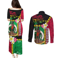 Vanuatu Nakamal and Plumeria Flowers Couples Matching Puletasi and Long Sleeve Button Shirt Polynesian Pattern LT03 - Polynesian Pride
