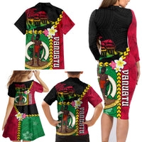 Vanuatu Nakamal and Plumeria Flowers Family Matching Long Sleeve Bodycon Dress and Hawaiian Shirt Polynesian Pattern LT03 - Polynesian Pride