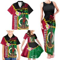 Vanuatu Nakamal and Plumeria Flowers Family Matching Tank Maxi Dress and Hawaiian Shirt Polynesian Pattern