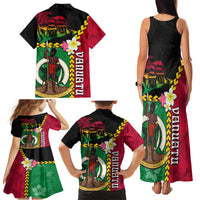 Vanuatu Nakamal and Plumeria Flowers Family Matching Tank Maxi Dress and Hawaiian Shirt Polynesian Pattern