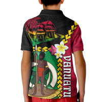Vanuatu Nakamal and Plumeria Flowers Kid Polo Shirt Polynesian Pattern
