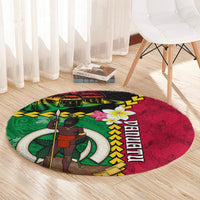 Vanuatu Nakamal and Plumeria Flowers Round Carpet Polynesian Pattern