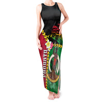 Vanuatu Nakamal and Plumeria Flowers Tank Maxi Dress Polynesian Pattern LT03 Women Black - Polynesian Pride