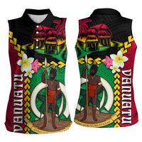 Vanuatu Nakamal and Plumeria Flowers Women Sleeveless Polo Shirt Polynesian Pattern