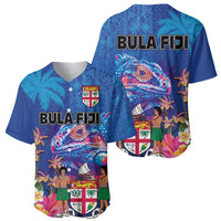Fiji Bula Baseball Jersey Tropical Plants with Palm Tree and Iguana Colorful