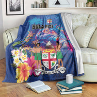Fiji Bula Blanket Tropical Plants with Palm Tree and Iguana Colorful LT03 Blue - Polynesian Pride