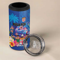 Fiji Bula 4 in 1 Can Cooler Tumbler Tropical Plants with Palm Tree and Iguana Colorful