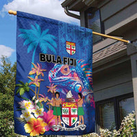 Fiji Bula Garden Flag Tropical Plants with Palm Tree and Iguana Colorful