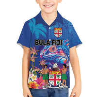 Fiji Bula Hawaiian Shirt Tropical Plants with Palm Tree and Iguana Colorful
