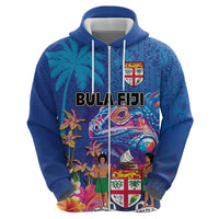 Fiji Bula Hoodie Tropical Plants with Palm Tree and Iguana Colorful