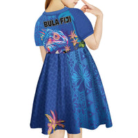 Fiji Bula Kid Short Sleeve Dress Tropical Plants with Palm Tree and Iguana Colorful