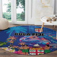 Fiji Bula Round Carpet Tropical Plants with Palm Tree and Iguana Colorful