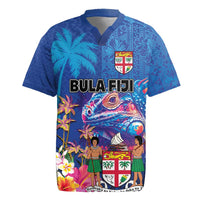 Fiji Bula Rugby Jersey Tropical Plants with Palm Tree and Iguana Colorful