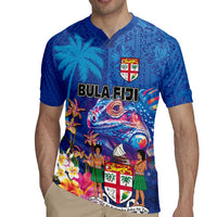 Fiji Bula Rugby Jersey Tropical Plants with Palm Tree and Iguana Colorful