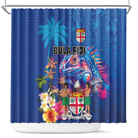 Fiji Bula Shower Curtain Tropical Plants with Palm Tree and Iguana Colorful
