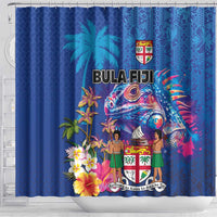 Fiji Bula Shower Curtain Tropical Plants with Palm Tree and Iguana Colorful