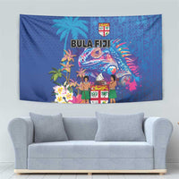 Fiji Bula Tapestry Tropical Plants with Palm Tree and Iguana Colorful