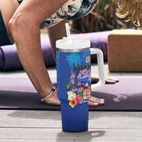 Fiji Bula Tumbler With Handle Tropical Plants with Palm Tree and Iguana Colorful