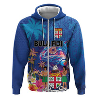 Fiji Bula Zip Hoodie Tropical Plants with Palm Tree and Iguana Colorful LT03 Zip Hoodie Blue - Polynesian Pride