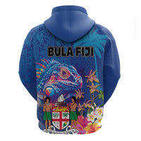Fiji Bula Zip Hoodie Tropical Plants with Palm Tree and Iguana Colorful LT03 - Polynesian Pride