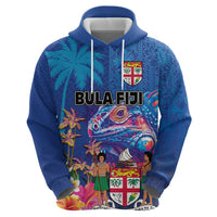 Fiji Bula Zip Hoodie Tropical Plants with Palm Tree and Iguana Colorful LT03 - Polynesian Pride