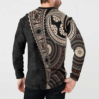 Fiji Traditional Masi Button Sweatshirt Tapa Art Palm Leaves Pattern