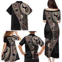 Fiji Traditional Masi Family Matching Puletasi and Hawaiian Shirt Tapa Art Palm Leaves Pattern