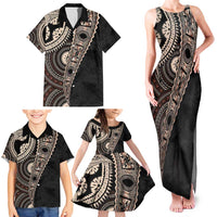 Fiji Traditional Masi Family Matching Tank Maxi Dress and Hawaiian Shirt Tapa Art Palm Leaves Pattern